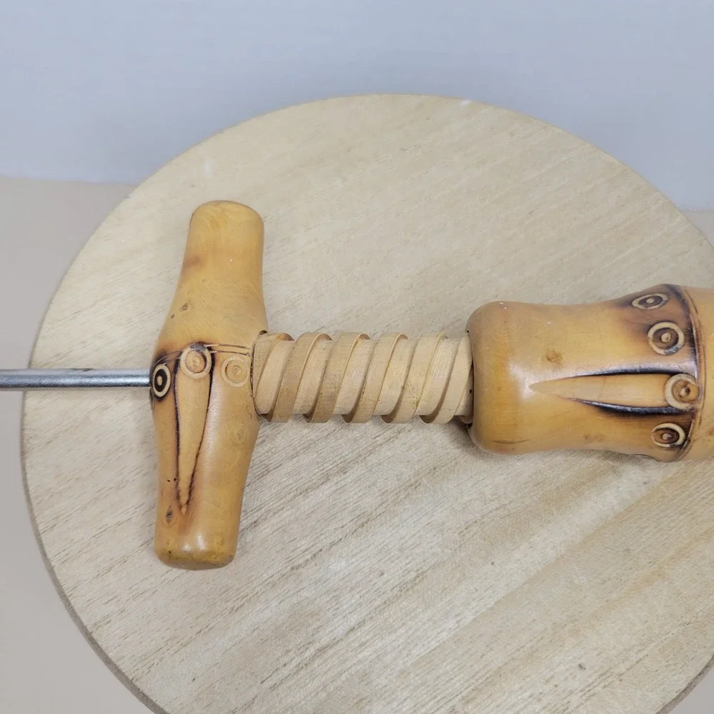 Vintage Bamboo Style Corkscrew Wine Opener Bar Tool Rustic Decor